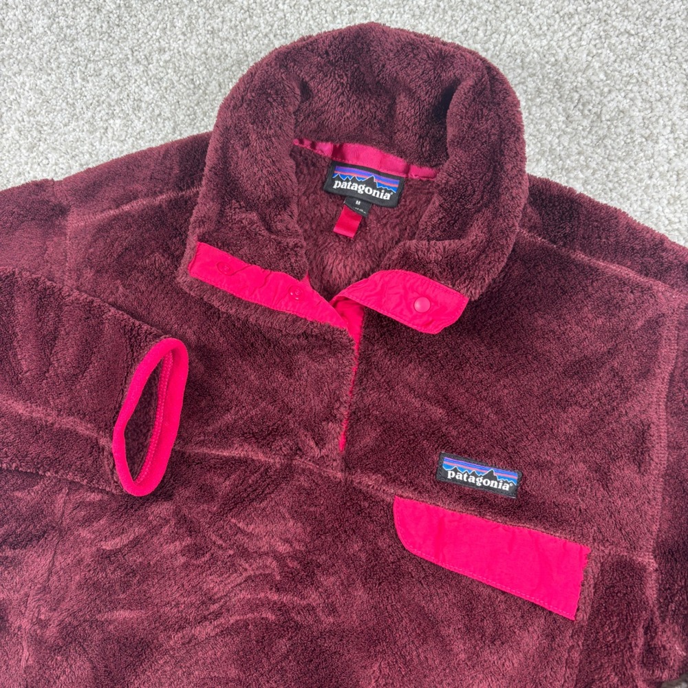 Patagonia Re-Tool Snap-T Pullover Women M Burgundy Pink High Pile Fleece 25442